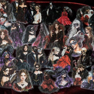 Gothic Masquerade Stickers Pack | 100pcs Dark Aesthetic Scrapbooking Supplies | Junk Journal Ephemera | Transparent Waterproof