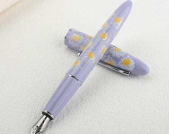 Daisy Fountain Pen, Floral Pastel Fountain Pen with Converter, Cute Writing Pen, Gift for Her, Journaling Calligraphy Pen