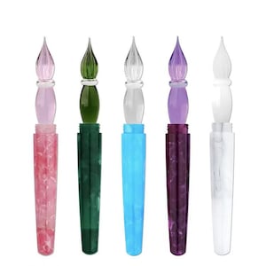 Elegante penna a immersione in resina e vetro con coperchio - 5 colori disponibili / Penna calligrafica con texture perlata per diario, disegno, regali, festa della mamma