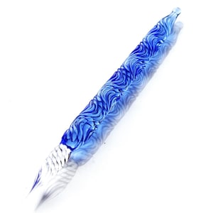 Penna a immersione vintage, penna a immersione in vetro con motivo a onde per donne e ragazze, penna a immersione trasparente, rosa, blu