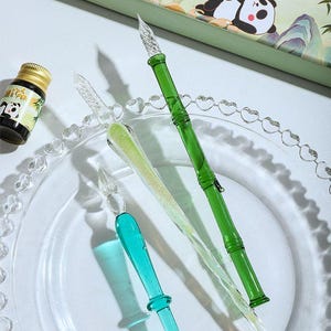 Panda Bambus Design Glas Dip-Pen mit Geschenkbox zum Schreiben und Zeichnen