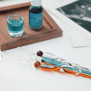 Caneta de vidro Spring Melodies-Glass Dip Pen Spiral Harmony Glass Pen, escolha entre cinza branco, laranja preto ou azul preto