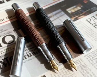 Hammered Wood Fountain Pen, Metal Barrel Pen, Stainless Steel Nib, EF F M Nibs, Calligraphy Nib 1.0, Bent Nib 0.6, Writing Gift for Him Her