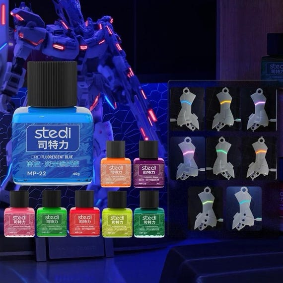 Fluorescent Panel Line Accent Paint, Water Based UV Reactive Panel Liner for Gunpla, Scale Model Detailing, Easy Clean