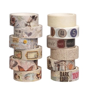 12 rollen vintage washitape voor kranten | 15 mm x 5 m retro collage-afplaktape voor junk journal scrapbooking Bujo Planner