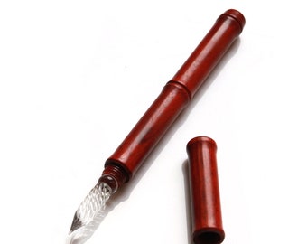 Retro Bamboo Wooden Dip pen Pen With Cap Glass Pen Nib, Brown, Red, Black Colors