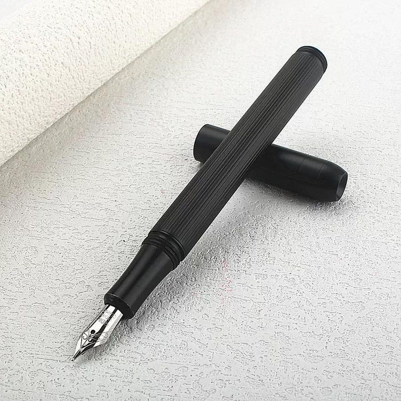 Pluma estilográfica de latón envejecido, estilo industrial vintage, plumín EF 0,38 mm o F 0,5 mm, pluma de latón recargable. Black