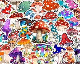 Mushroom Sticker, 50pc Mushroom Sticker Pack, Laptop Stickers, Vinyl Stickers, Cute Stickers, Witch Stickers, Plant Stickers, Forest Sticker