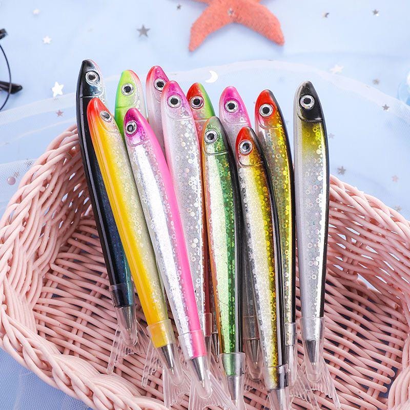 Set 6 Penne A Sfera A Forma Di Pesce Salato - Punta 0.5 Mm, Inchiostro Nero, Giocattolo Cancelleria Per Bambini