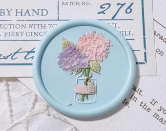 Hydrangea Wax Seal Stamp with Wooden Handle, Floral Vase Wax Stamp, Cottagecore Brass Seal for Journaling Letters Scrapbooking