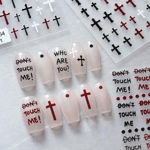 Set of 3 Gothic Letter Nail Stickers | Cross Heart Bible Dark Aesthetic Nail Decals