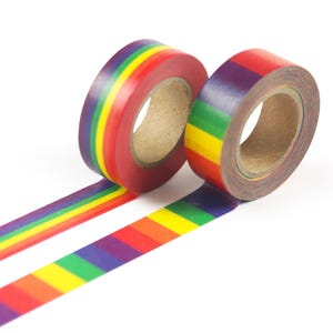 Conjunto de 2 rolos de fita adesiva colorida com padrão arco-íris | Fita adesiva colorida de 15 mm para scrapbooking, fita decorativa para diário, Bujo
