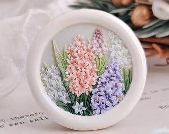 Hyacinth Wax Seal Stamp with Wooden Handle, Spring Flower Brass Seal, Floral Wax Stamp for Journaling Letters Invitations