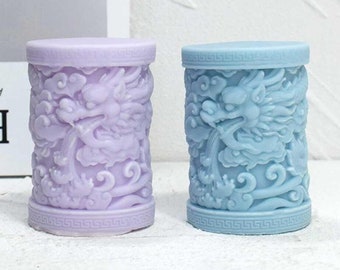 2024 Year of the Dragon Relief Dragon Pattern Cylinder Aromatherapy Candle Silicone Mold Resin Molds