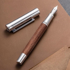 Elegante palissander vulpen met verzilverde koperbeplating, EF/F-punten - Handgemaakt luxe schrijfcadeau