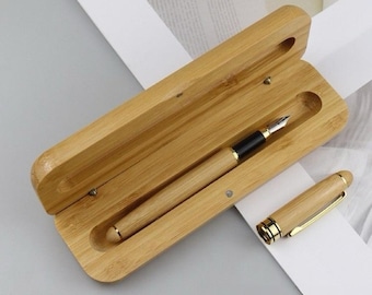 Set de regalo de pluma estilográfica de bambú, pluma de madera natural con punta de 0,5 mm, bolígrafo rollerball opcional, juego de escritura ecológico con caja de regalo.