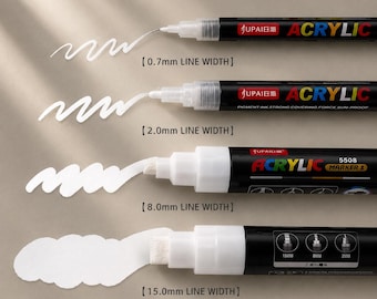 White Acrylic Paint Marker Set, 3 Pack Acrylic Paint Pens, Waterproof Paint Marker for Black Paper Rock Wood Canvas DIY Craft