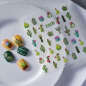 4 Sheets Embossed Cactus Nail Stickers | 3D Western Cowboy Nail Art Decals