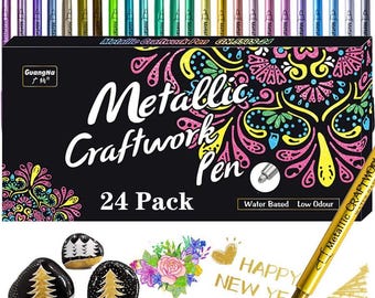 24 Farben Metallic Marker Stifte Set Paint Marker mit Pinselspitze oder Runde Spitze Schimmer Wasserdicht Craft Pens für Art Journaling