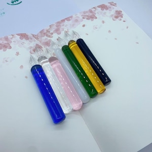Kurzer Glas-Dip-Stift, tragbarer handgefertigter Kalligraphiestift, Vintage-Tintenschrift, mehrere Farben