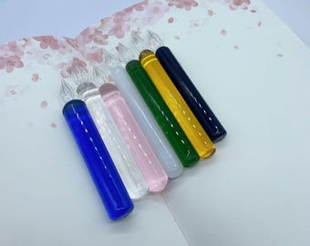 短いガラス製つけペン、携帯用手作りカリグラフィーペン、ビンテージインク筆記、多色展開