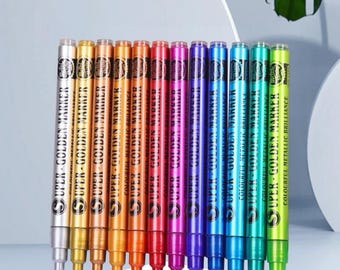 12 Colors Available, Metallic Paint Marker Pen, Gold Silver Color Paint Pen, DIY Craft Graffiti Art Marker, Waterproof Permanent Ink