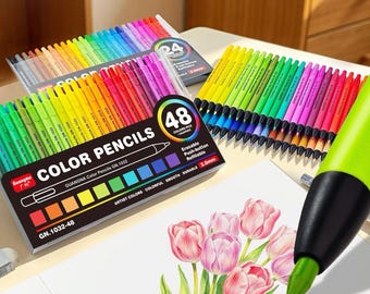 24/48 Color Retractable Colored Pencils, Erasable 3mm Art Pencils, Push Button Drawing Coloring Pencils, Sketching Art Supplies