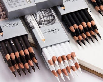 12pcs Highlight Charcoal Pencils, Sketching Highlighter, Black White Brown Pencils