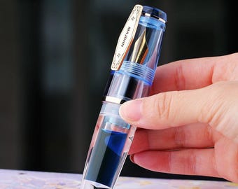 Pluma estilográfica Mini Chubby, pluma con cuentagotas, pluma de bolsillo de resina transparente, punta de iridio, 6 colores, bonita pluma de tinta para diario.