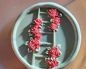 Rose Garden Ladder Wax Seal Stamp with Wooden Handle, Floral Climbing Rose Brass Seal, Romantic Vintage Garden Wax Stamp for Invitations