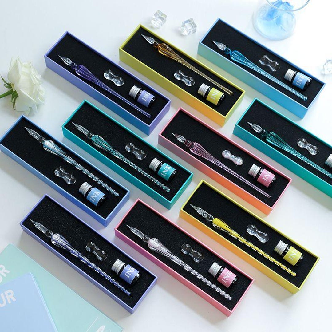 Macaron Glass Dip Pen Set, 2 Matching Pens With Solid & Shimmer Design ...