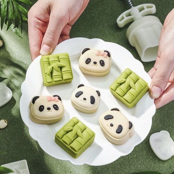 Panda Bamboo Mooncake Mold Cookie Stamp Mung Bean Cake Mold Chinese Traditional Mid-autumn Festival Mooncake Mold, Hand Pressure Baking Mold