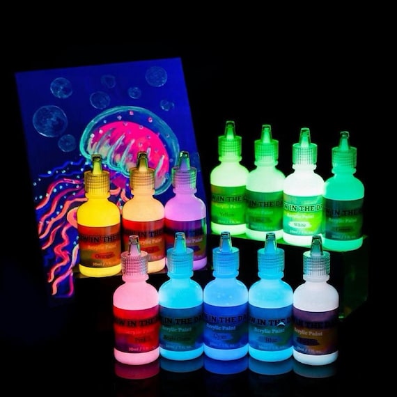 Glow in the Dark Paint Set 12 Colors, Acrylic Luminous Paint, UV Reactive Neon Paint, Fluorescent Paint for DIY Art, Canvas, Fabric, Crafts