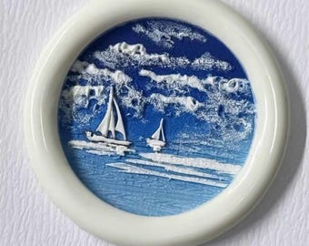 Sailboat Wax Seal Stamp with Wooden Handle, Ocean Landscape Brass Seal, Coastal Sea Wax Stamp for Journals Invitations Letters