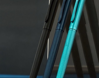 Metal Fountain Pen 0.5mm Nib, Matte Finish Writing Pen in Black Navy Blue or Teal Green, Refillable Office Pen Gift