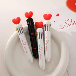 Stylo à bille coeur multicolore, stylo presse 10 couleurs, joli cadeau de Saint-Valentin pour petite amie