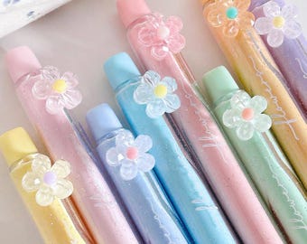 Pastel Glitter Highlighter Set, 8 Color Flower Highlighters, Floral Scent Marker Pens, Cute Kawaii Study Supplies, Journaling Pens