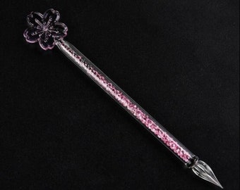 Pluma de inmersión de cristal de sakura rosa hecha a mano, pluma con brillantina rosa para dibujo y caligrafía, diario artístico, álbum de recortes tipo bala, 1 pieza