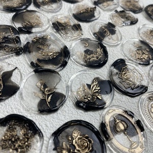 Autocollants de sceau de cire 30pcs en or et noir, autocollants de cire mariage, autocollants de sceaux de cire 3D, autocollants de sceau de cire adhésifs, autocollants de planificateur de cire