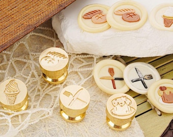 Mini sello de lacre de latón de 1,5 cm / Lindos iconos de comida / Sello de lacre pequeño para diario, embalaje, invitaciones y manualidades