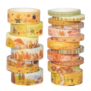 18 Rollen Herbst Washi Tape Set, Herbst Blätter Ernte Früchte Dekoratives Masking Tape für Scrapbooking, Journaling, DIY Handwerk
