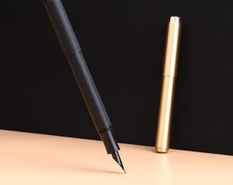 Black Solid Brass Fountain Pen: Calligraphy, EF/F/Bent Nib, 2.6mm Converter