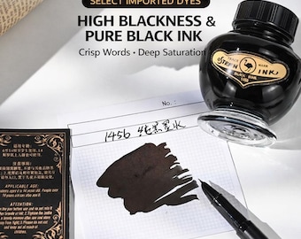 60ml Pure Black Fountain Pen Ink – Non-Carbon Smooth Writing Ink for Fountain Pens, Dip Pens & Brush Pens, Fast Dry or Standard