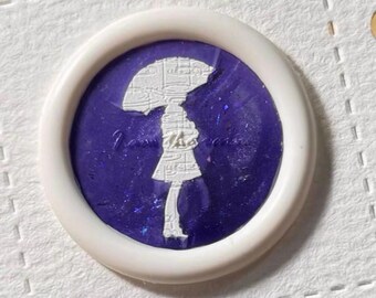 Girl with Umbrella Wax Seal Stamp, 0.98 inch Vintage Silhouette Brass Seal Head, Romantic Rainy Day Wax Stamp for Journaling Letters