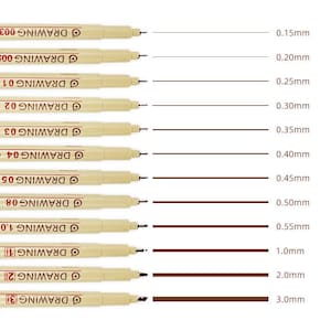 Set van 12 bruine waterdichte fineliner-tekenpennen, Art Sketch-inktpennen, 0,2 mm, 0,3 mm, 0,45 mm punten