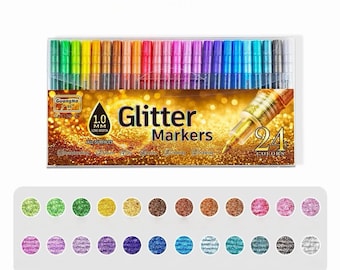 24 Colors Glitter Markers, Sparkle Metallic Drawing Pens, 1.0mm Nylon Tip, Water-Based Shimmer Pen for Journaling DIY Crafts Scrapbook Cards