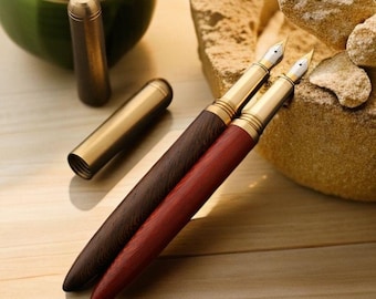 Handgemaakte houten vulpen met messing, luxe zakelijke schrijfpen, 0,5 mm penpunt hervulbare inktpennenset met etui