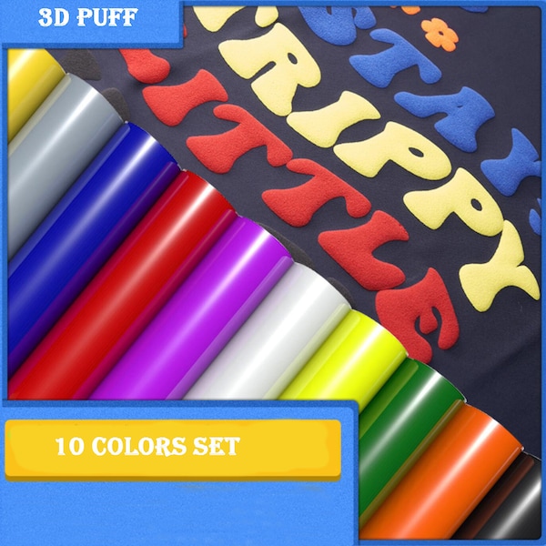 10 Rolls 3D Puff Heat transferts, 12X10" HTV heat transfer vinyl, Transfer vinyl sheets, Iron on vinyl, Tshirt vinyl