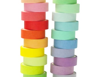 Rainbow Washi Tape Set: 20 Solid Color Rolls, DIY Scrapbooking