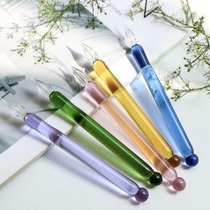 Pluma de inmersión de vidrio transparente: 5 colores, plumas clásicas de caligrafía para escribir en diario, dibujar, regalar, cumpleaños y San Valentín.